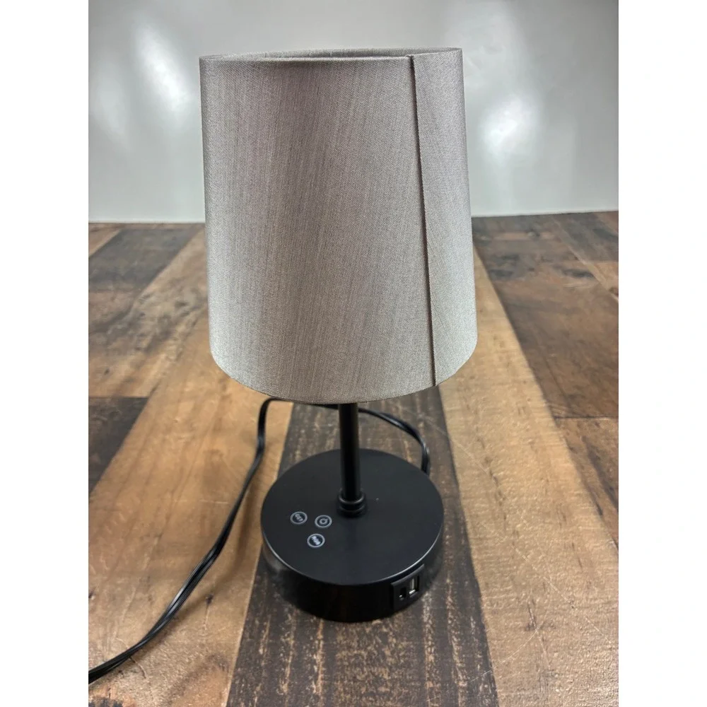 Modern RGB Touch Table Lamp with USB‎ C+A Charging Ports Grey Shade Black Base